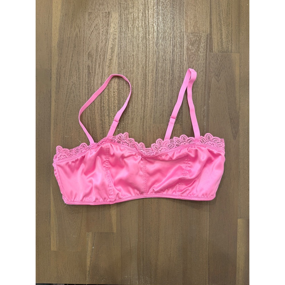 Aerie Pink Satin Lace Trim‎ Bralette Adjustable Straps Size Medium